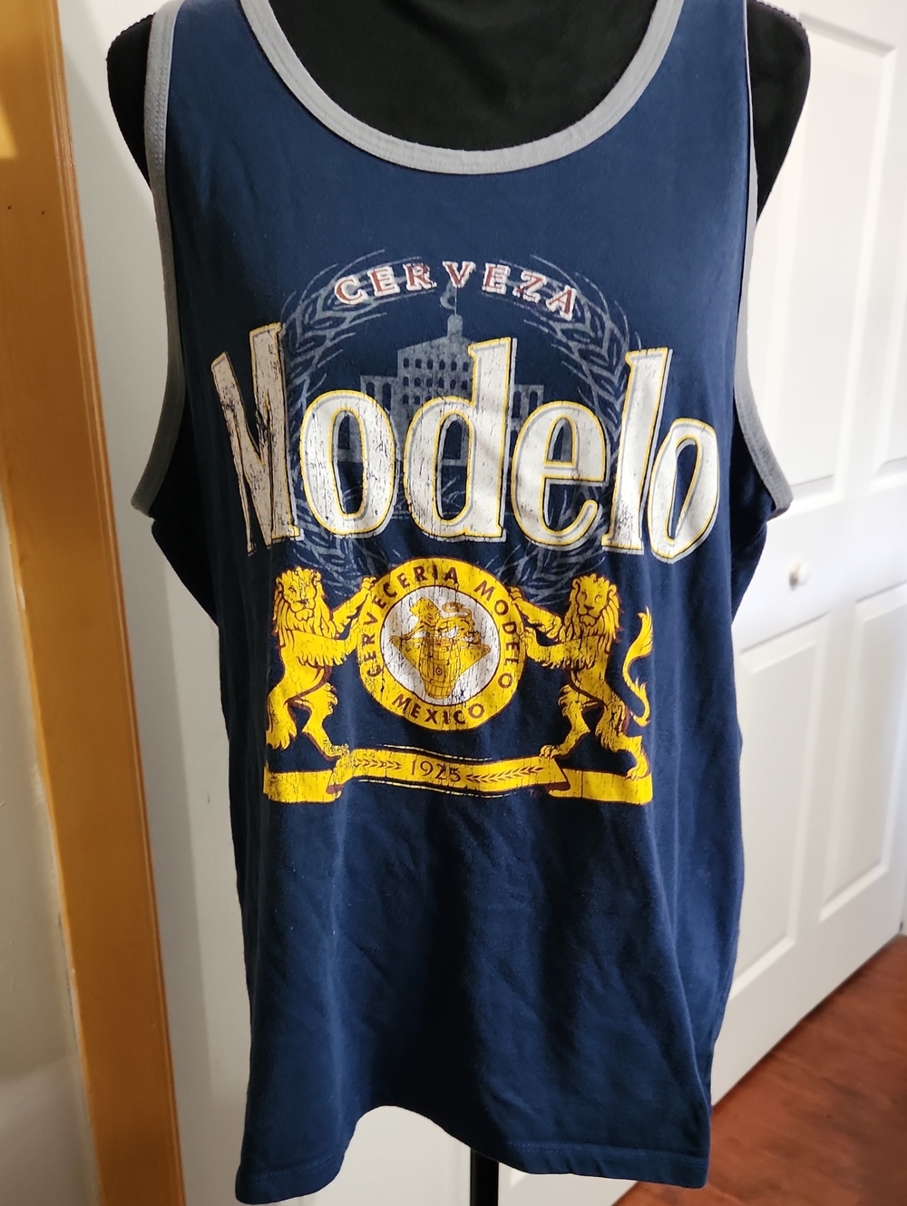 ModelCo Navy Blue Tank Top with Yellow Graphic